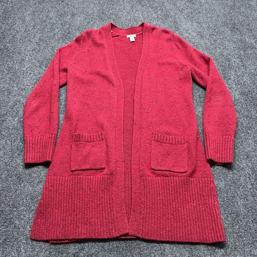 LL Bean Wool Blend Cardigan Sweater Womens XS Red Long Open‎ Front Knit Casual